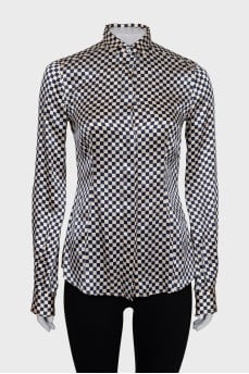 Checkered blouse with detachable collar