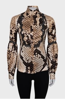 Fitted shirt in silk with animal print