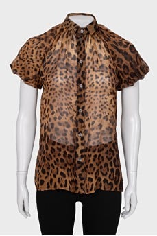 Sheer silk blouse with animal print