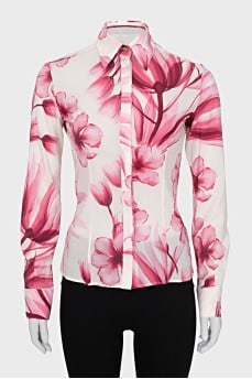 Fitted printed silk blouse