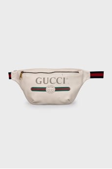 Leather waist bag with logo