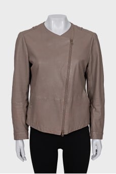 Brown leather jacket with zip