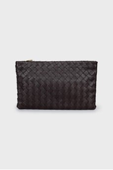 Woven leather clutch