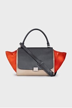 Trapeze leather and suede bag