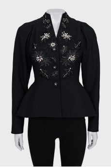 Fitted jacket decorated with embroidery and crystals