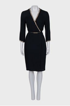 Wrap dress with gold decor