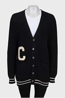 Wool cardigan with brand logo