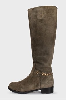 Suede boots with gold decor
