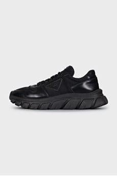 Men's textile and leather sneakers with logo
