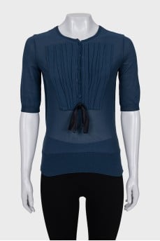 Blue mesh blouse with pleats