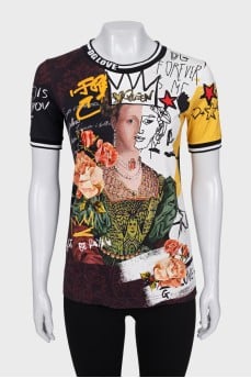 Straight T-shirt with combined print