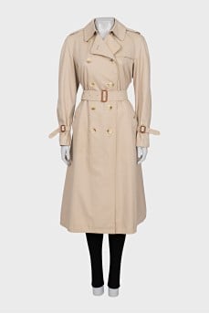 Beige trench coat with plaid lining
