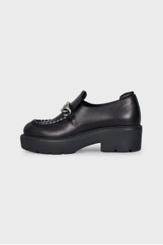 Leather loafers with silver decor