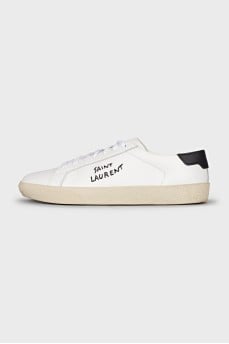 White leather sneakers with branded embroidery