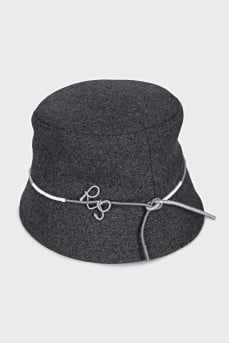 Gray panama hat decorated with a cord