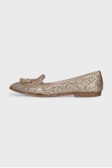 Leather ballet flats with gold glitter