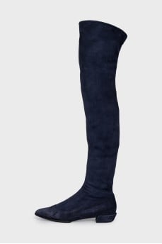 Blue pointed-toe over-the-knee boots