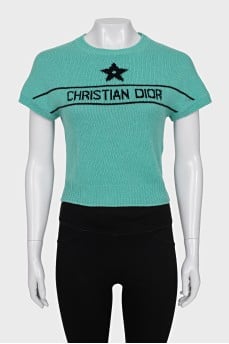 Green cashmere top with signature print