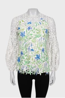 Lace blouse with floral print