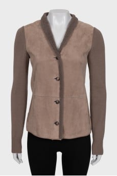 Leather and cashmere button-down cardigan