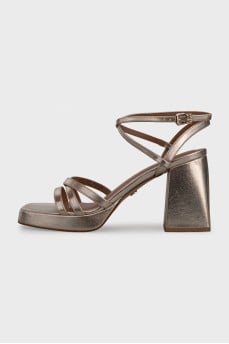 Gold-color trapeze heel sandals
