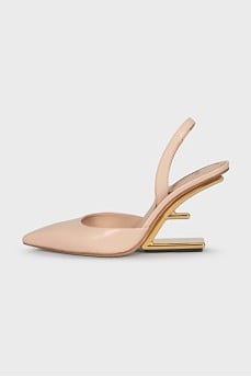 Leather slingbacks with a shaped heel