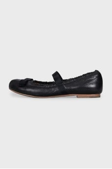 Leather ballet flats with a webbing heel