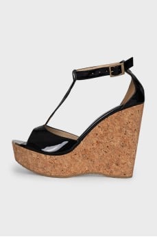 Patent leather wedge sandals