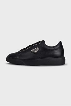 Men's black leather sneakers with tag