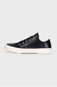 Leather sneakers with a logo on the front