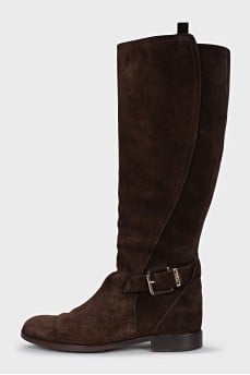 High suede boots with buckles