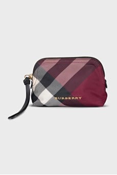Checkered textile cosmetic bag