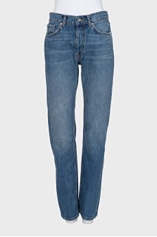 Mid-rise straight leg blue jeans