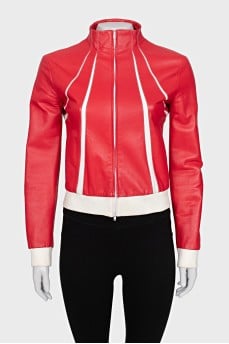 Leather jacket with contrasting inserts