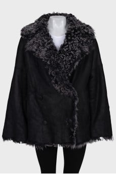 Double-sided black sheepskin coat