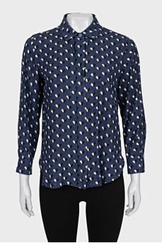 Printed silk button-down shirt