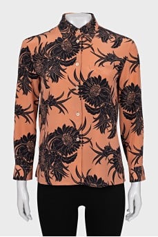 Orange floral print blouse
