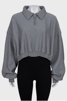 Cropped pullover with puff sleeves