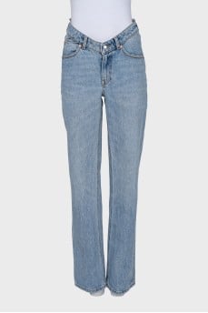 Light blue straight-leg high-waist jeans