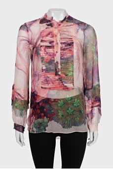Straight-cut silk blouse with buttons