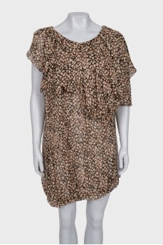 Asymmetrical silk dress with animal print
