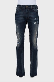 Men's ripped jeans with buttons