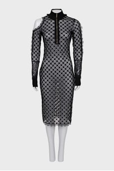 Mesh dress with off-the-shoulder cutout