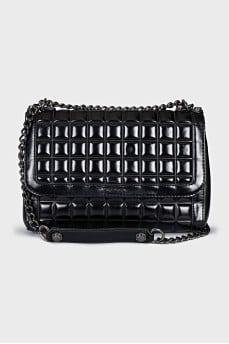 Leather bag with chain and logo