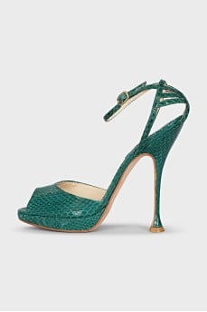 Textured leather heeled sandals