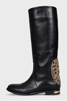 Leather boots with gold decor