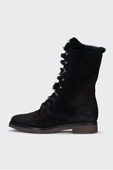 Insulated suede lace-up boots
