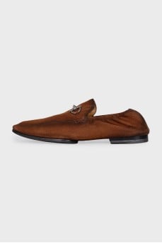 Men's brown suede loafers with embellishments