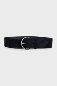 Leather and suede belt with a round buckle