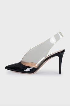 Patent leather slingbacks with silicone inserts